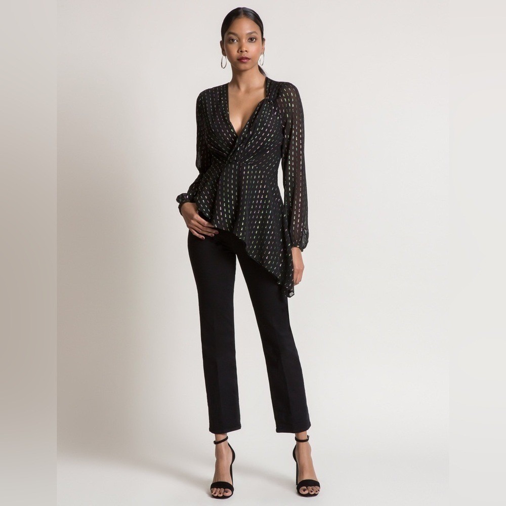 Chelsea & Walker Iman Asymmetrical Jacquard Blouse Black & Metallic